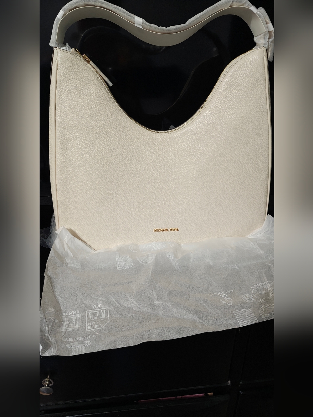 Michael Kors Off-White Pebbled Leather Tote with Gold Logo